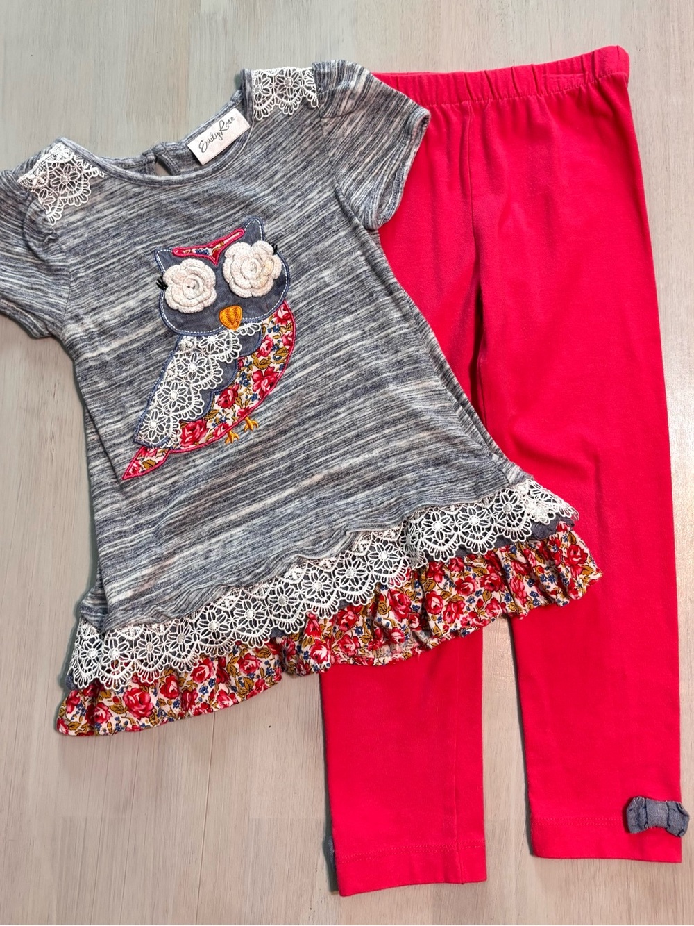 Emily Rose 2Pc Matching Set Owl Top & Legging Outfit Little Girls Size 5